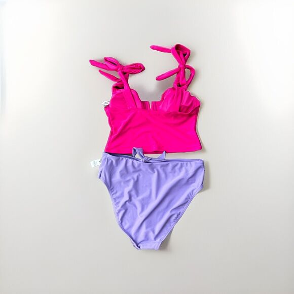 Old Navy Pink Purple Two Piece Swimsuit Size L NWT Underwire - Picture 2 of 7